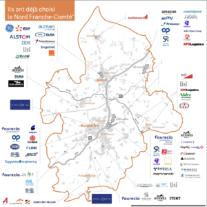 Carte des grandes entreprises implantées en Nord Franche-Comté - non exhaustif
